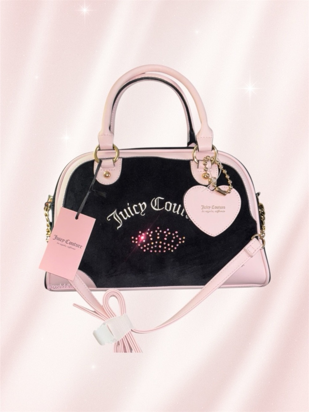 NWT Juicy Couture Urban Heritage Bowler Bag | Pink & Black Velour Crossbody